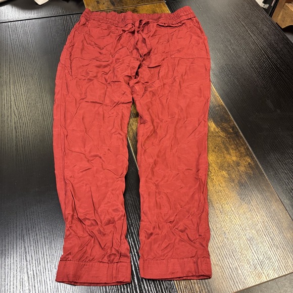 Ann Taylor Loft Jogger Pants Medium Pockets Soft Satin Reddish‎ Orange Comfy - Picture 1 of 9